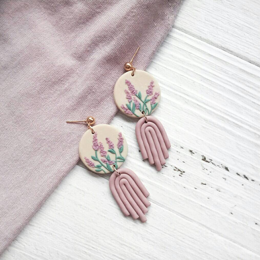 L A V E N D E R • G A R D E N - The Classic Drop Earrings | Cute Unique Polymer Clay Earrings