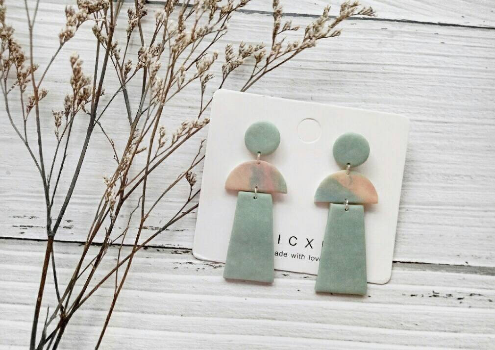 B E A C H • L I F E - the dangle earrings | Neutral Green Sage Polymer Clay Earring