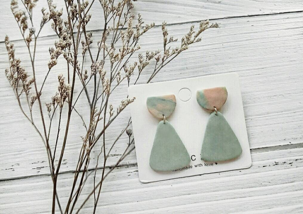 B E A C H • L I F E - the droplet clay earrings | Muted Sage Statement Polymer Clay Earring