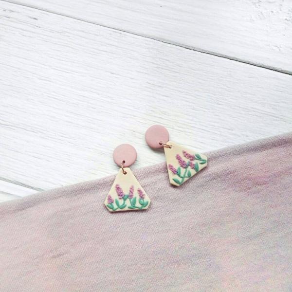Sage Green Clay Earrings with Triangle Charm