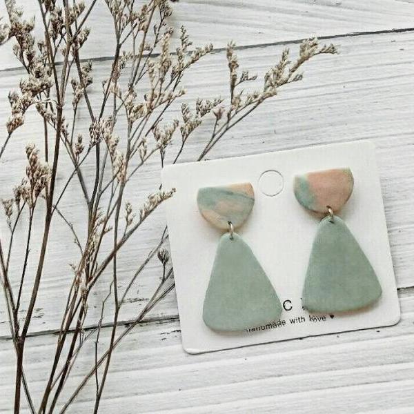B E A C H • L I F E - the droplet clay earrings | Muted Sage Statement Polymer Clay Earring